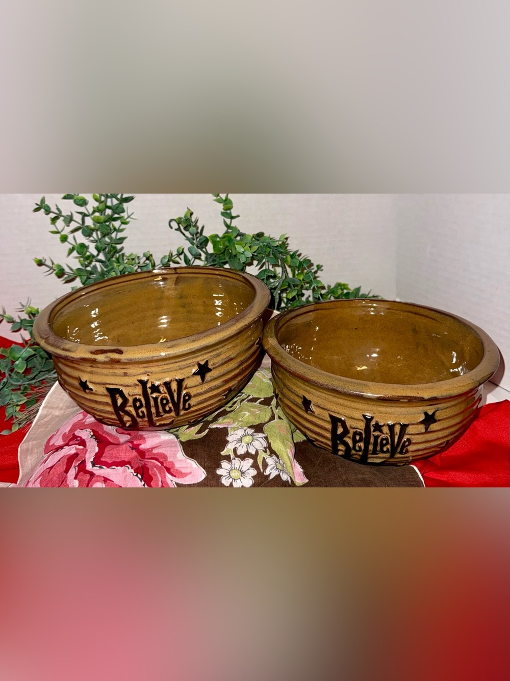 Ceramic Bowls Handmade with Believe on front